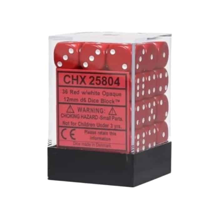 Chessex Gemini Translucent Red/White 12mm d6 Dice Block (36 dice)
