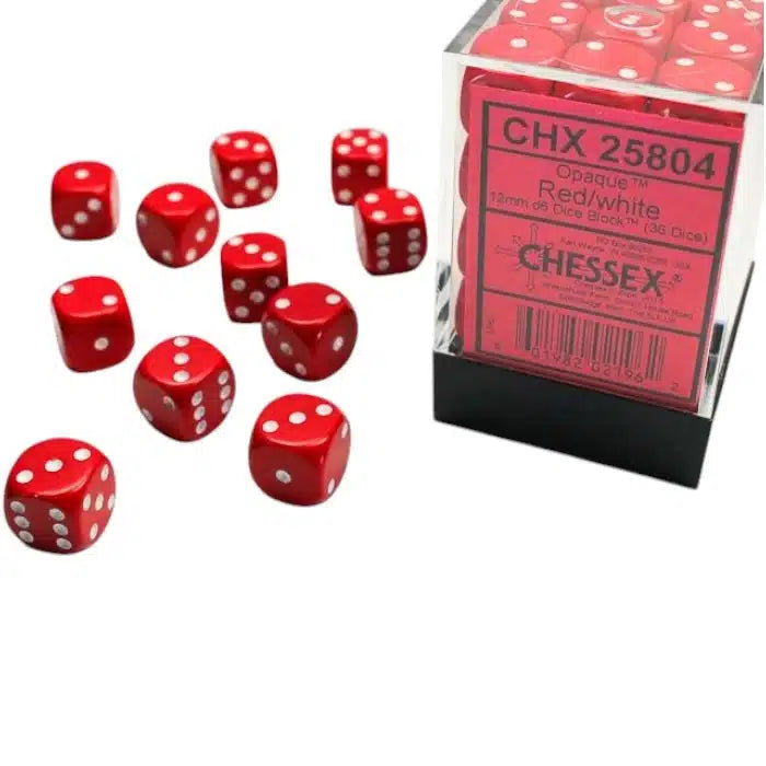 Chessex Gemini Translucent Red/White 12mm d6 Dice Block (36 dice)