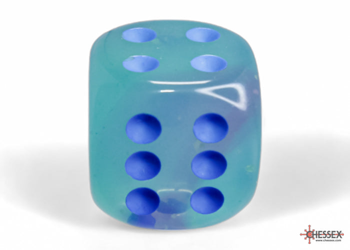 Chessex Gemini Gel Green-Pink/blue Luminary 16mm d6 Dice Block (12 dice)