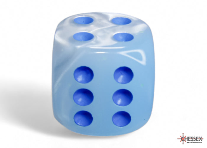 Chessex Gemini Pearl Turquoise-White/blue Luminary 16mm d6 Dice Block (12 dice)