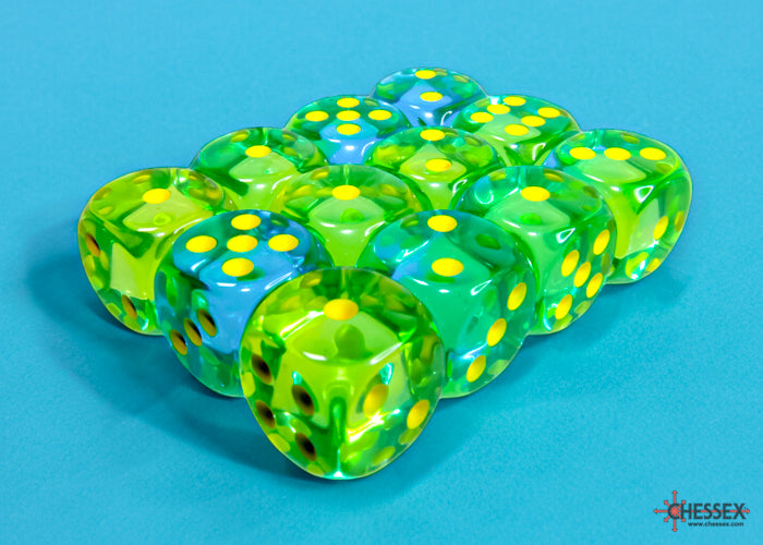 Chessex Gemini Translucent Green-Teal/yellow 16mm d6 Dice Block (12 dice)