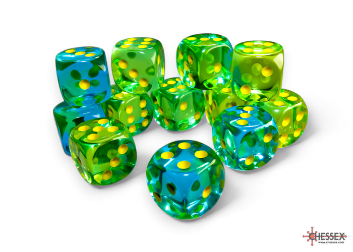 Chessex Gemini Translucent Green-Teal/yellow 16mm d6 Dice Block (12 dice)