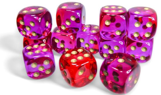 Chessex Gemini Red-Violet/gold Translucent 16mm d6 Dice Block (12 dice)