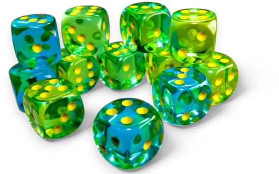 Chessex Gemini Translucent Green-Teal/yellow d6 Dice Block (12 dice)