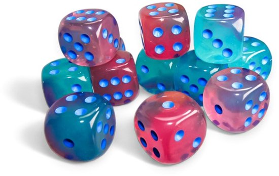 Chessex Gemini Gel Green-Pink/blue 16mm d6 Dice Block (12 dice)