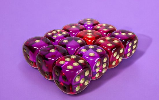 Chessex Gemini Red-Violet/gold Translucent 16mm d6 Dice Block (12 dice)