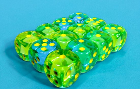 Chessex Gemini Translucent Green-Teal/yellow d6 Dice Block (12 dice)