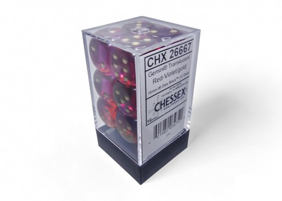 Chessex Gemini Red-Violet/gold Translucent 16mm d6 Dice Block (12 dice)