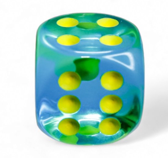 Chessex Gemini Translucent Green-Teal/yellow d6 Dice Block (12 dice)