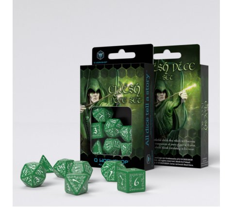 Q-Workshop - Elvish RPG Dice Set: Green & White