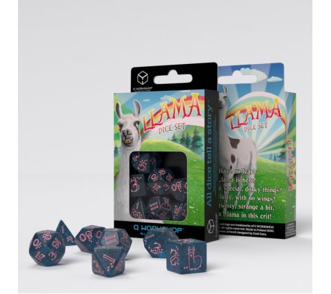 Q-Workshop - Sparkling Llama RPG Dice Set: Glittering Dark Blue & Pink