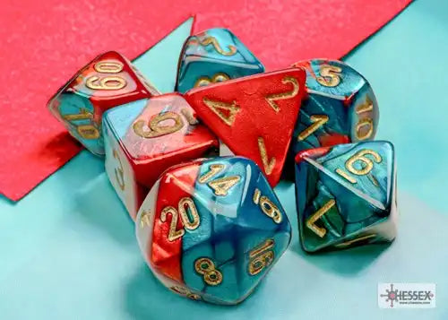 Chessex dobbelstenen set Gemini Mini-Polyhedral rood-teal/goud 7 stuks