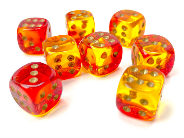 Gemini Translucent Red-Yellow/gold 12mm d6 Dice Block (36 dice)